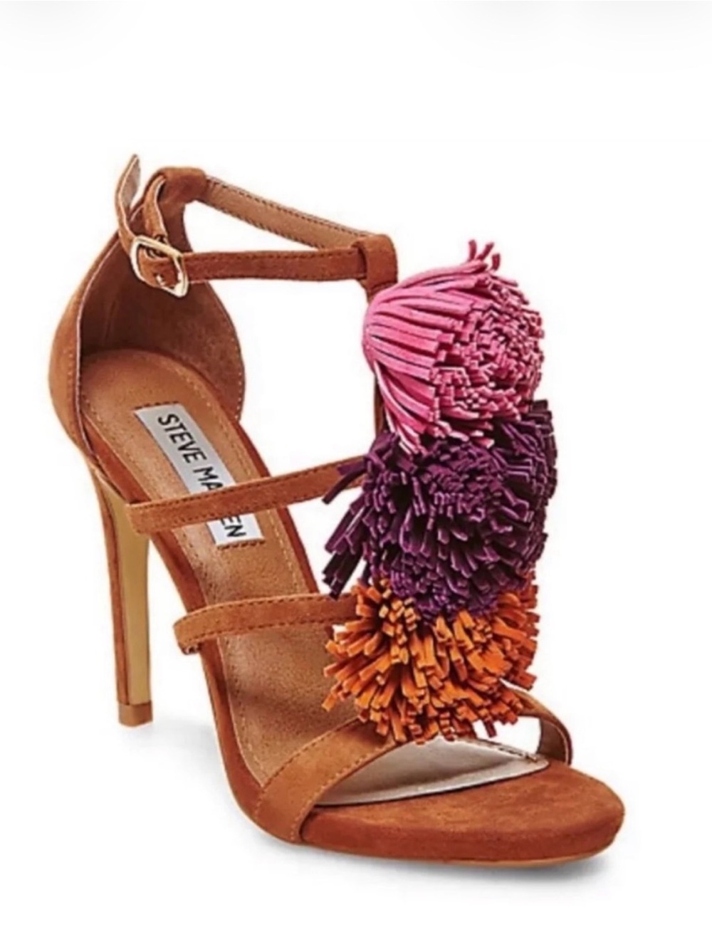 Steve Madden Savannna Pom Tassel Tan Suede Heels in Sz 8